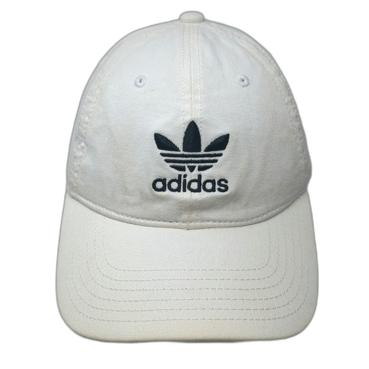 Adidas Baseball Cap White One Size Trefoil Logo Embroidered Slideback Strap Hat