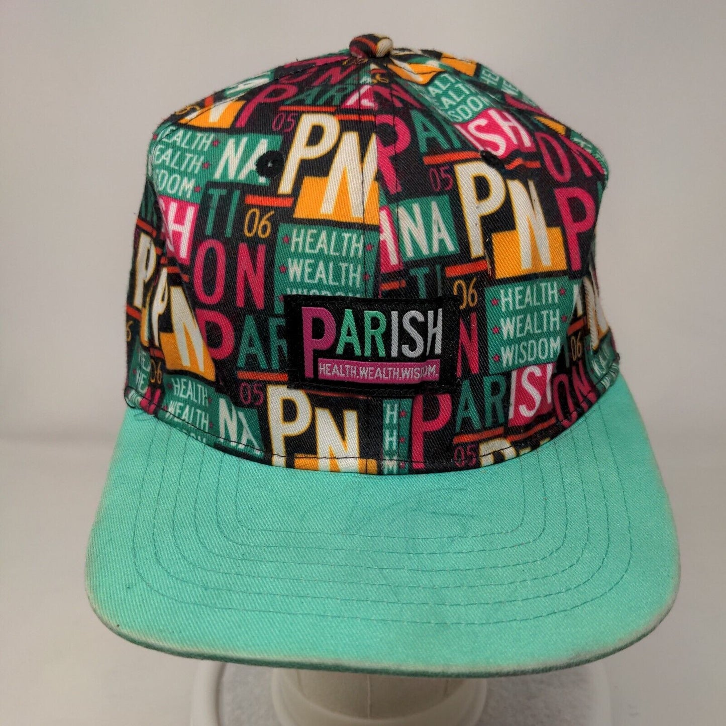 Parish Health Wealth Wisdom Snapback Hat Multicolor OSFM Graphic Print Polyester