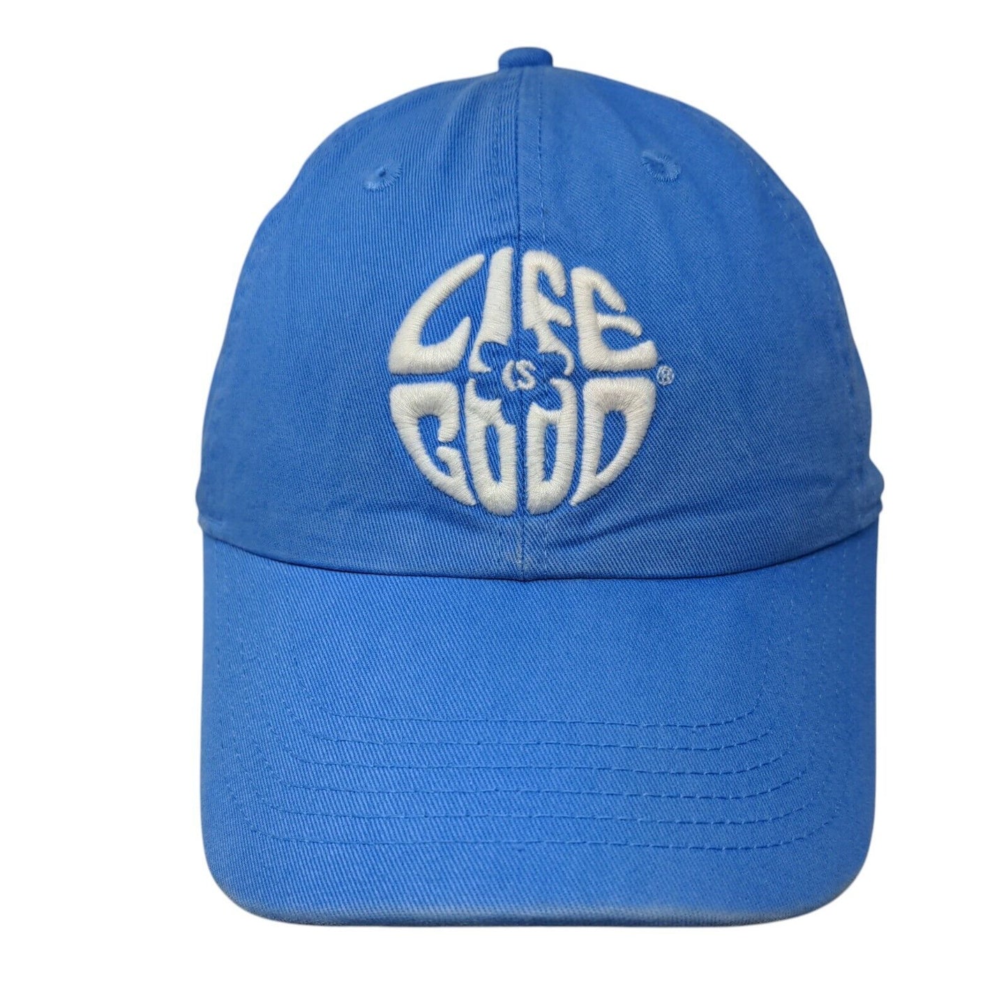 Life is Good Slideback Hat Blue OSFA Adjustable Embroidered 6 Panel Cotton