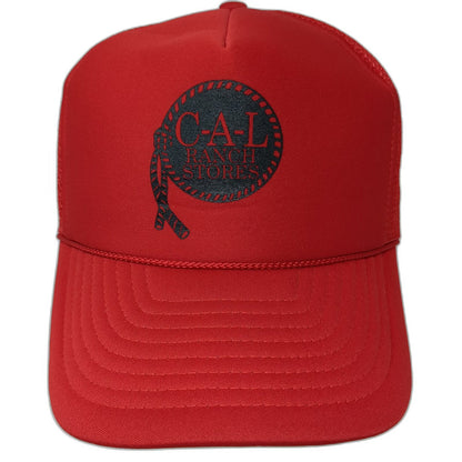 Cameo Trucker Hat Red One Size CAL Ranch Stores Mesh Snapback Foam Front Rope