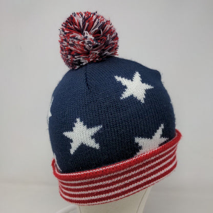 Old Navy Men's Knit Beanie Hat Red White Blue Size OS Patriotic Pom Pom