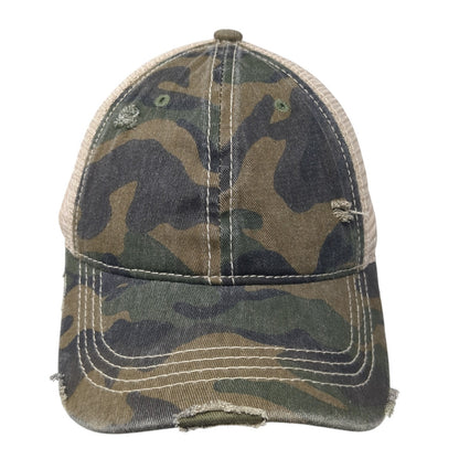Unbranded Ponytail Trucker Hat Multicolor OS Camouflage Distressed Mesh Back