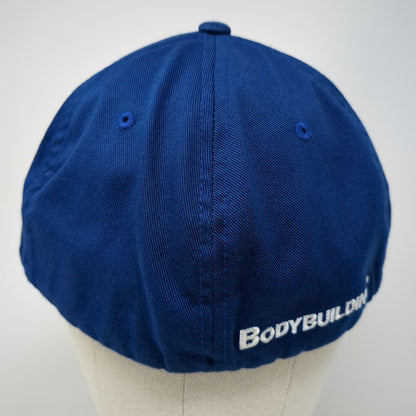 Flexfit Baseball Cap Blue XL Fitted Bodybuilding Logo Stretch Fit Hat