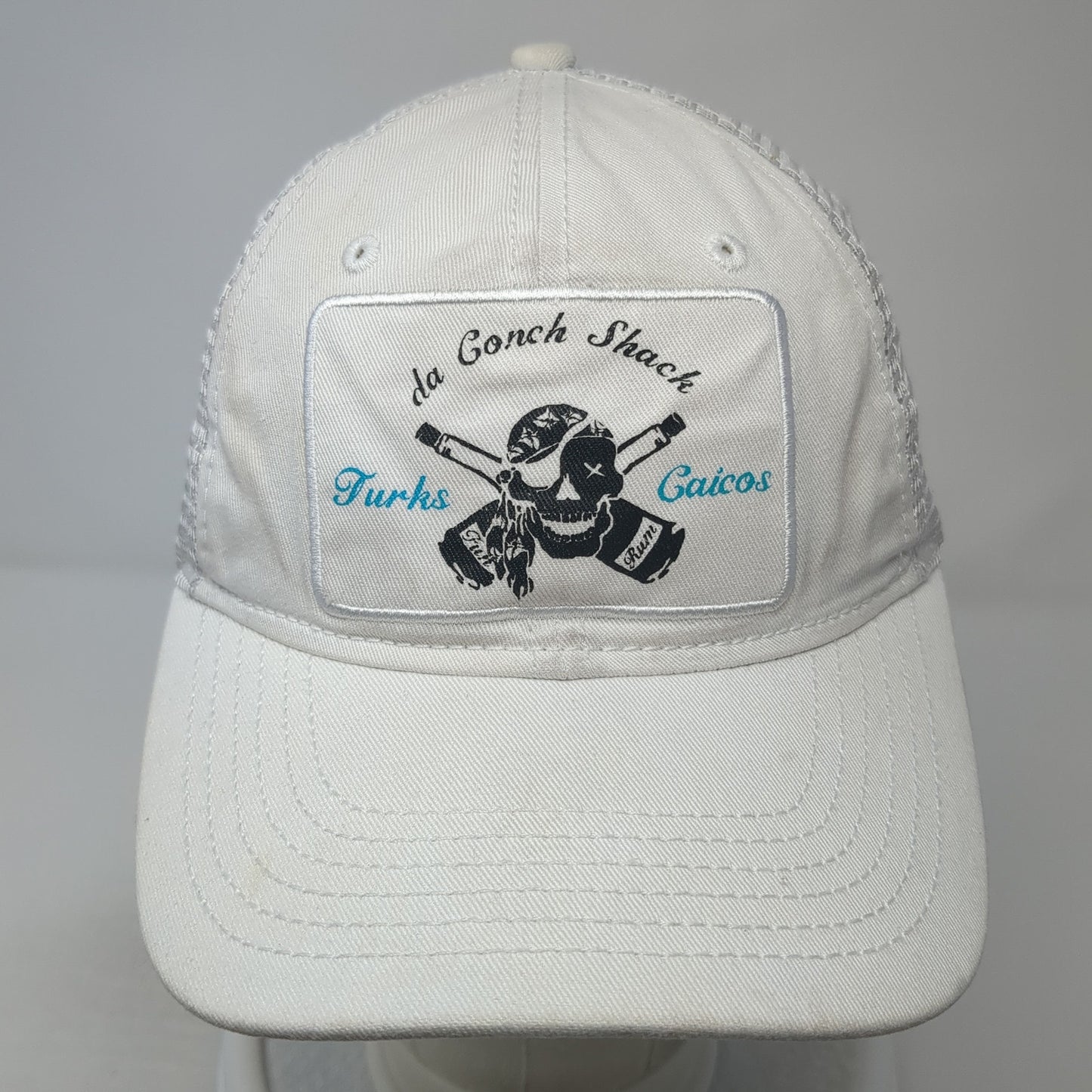 Da Conch Shack Turks Caicos Snapback Trucker Hat White One Size Mesh Back