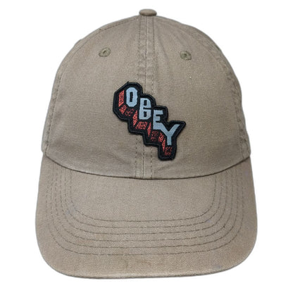 Obey Baseball Cap Brown One Size Strapback Embroidered Logo Patch Cotton Hat
