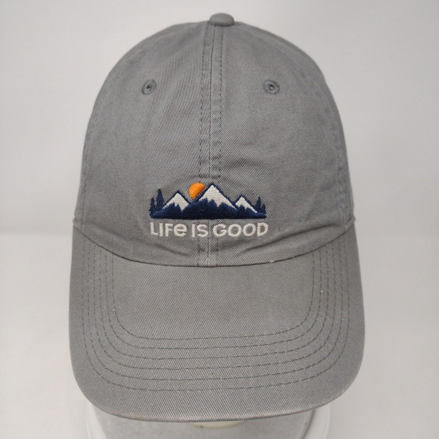 Life Is Good Mountains Chill Slideback Hat Gray OSFA Solid Embroidered