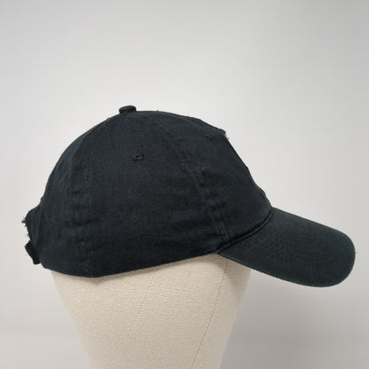 Unbranded Strapback Hat Black One Size Embroidered Logo Brush 6 Panel