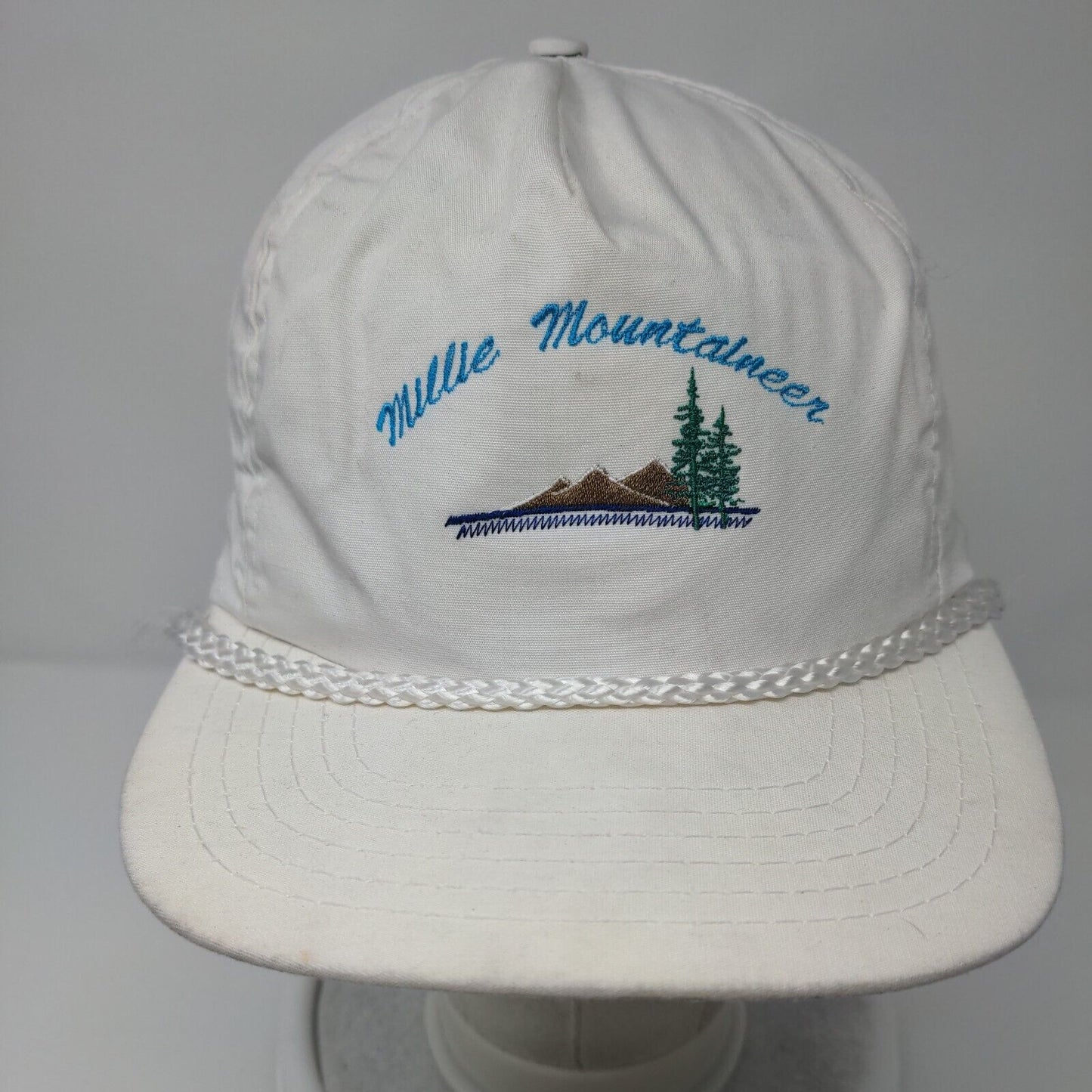 Millie Mountaineer Strapback Rope Hat White OSFA Adjustable Embroidered