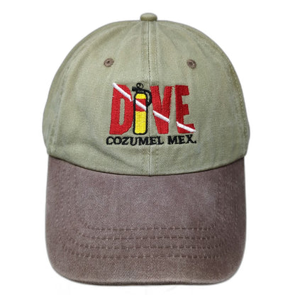 Cozumel Mexico Scuba Dive Green Brown Baseball Cap Hat One Size Embroidered