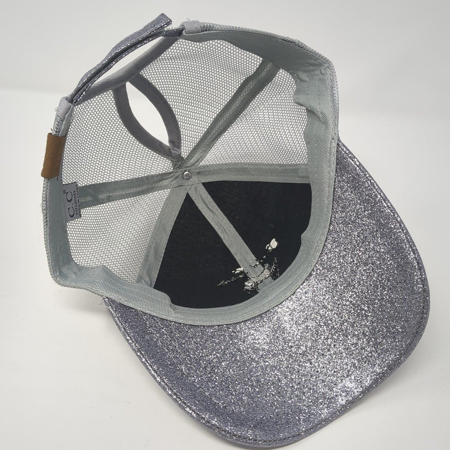 Snake Chase 2023 Ponytail Trucker Hat Gray One Size Adjustable Glitter Mesh Back