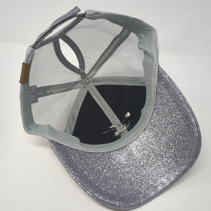 Snake Chase 2023 Ponytail Trucker Hat Gray One Size Adjustable Glitter Mesh Back