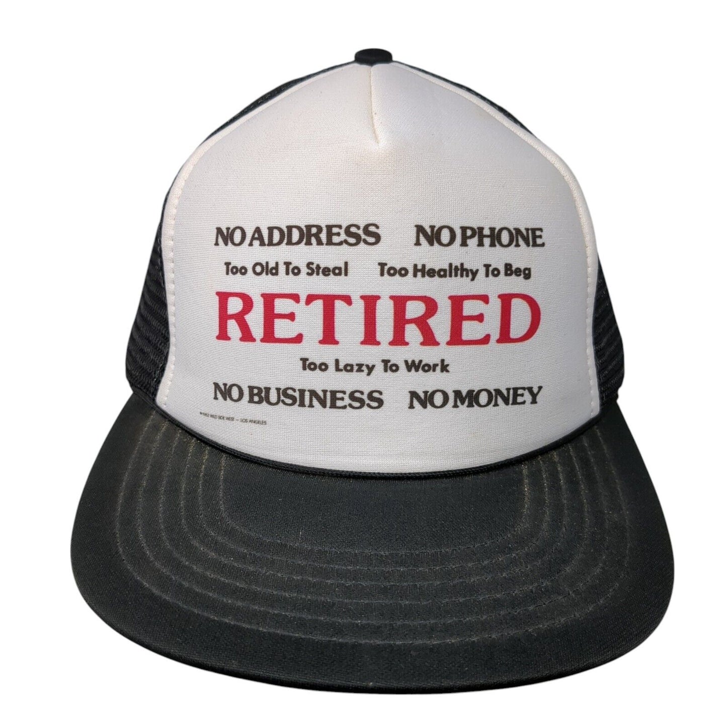 Retired Too Lazy To Work Snapback Trucker Hat Black One Size Mesh Back