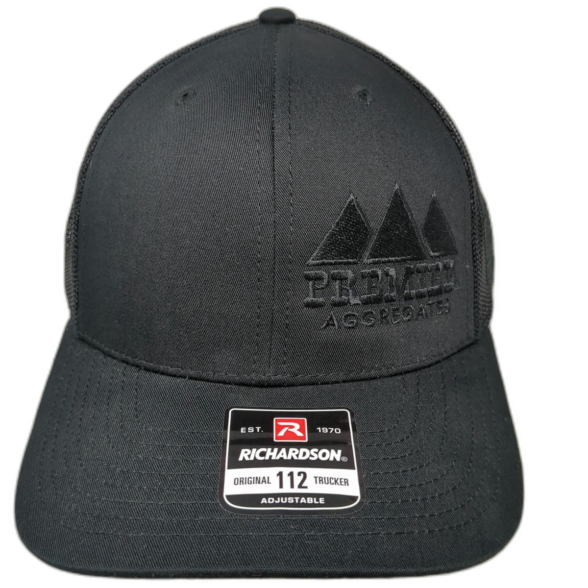 Richardson Trucker Hat Black One Size Premier Aggregates Mountain Snapback Mesh