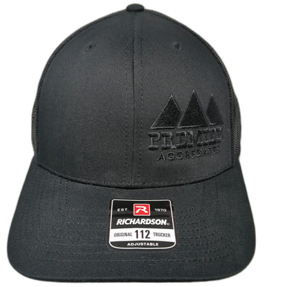 Richardson Trucker Hat Black One Size Premier Aggregates Mountain Snapback Mesh