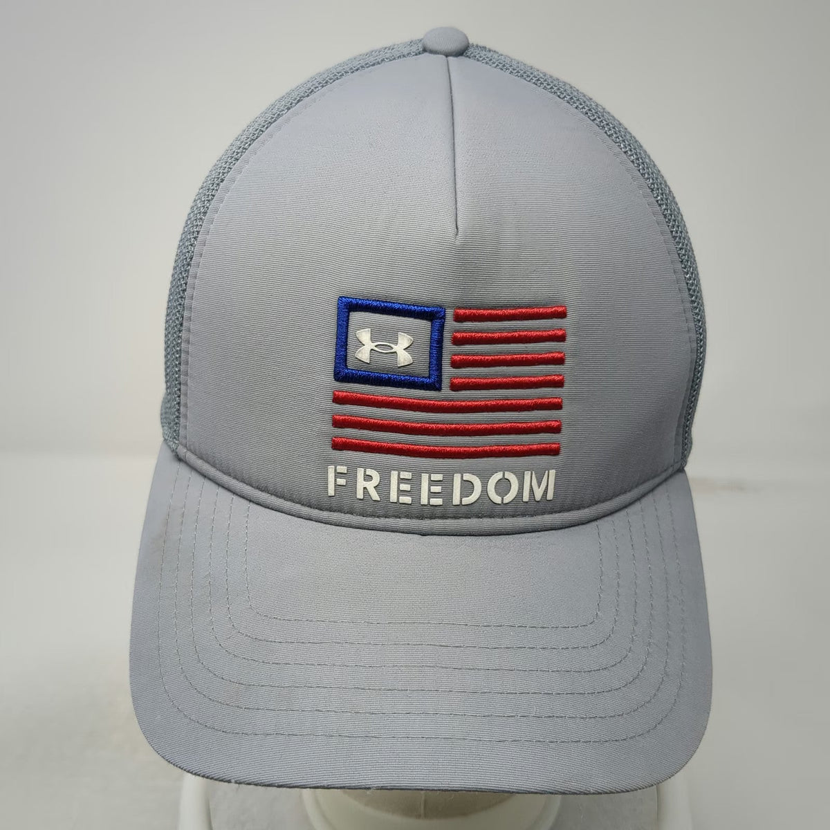 Under Armour Trucker Hat Gray One Size Mesh American Flag Freedom Snapback