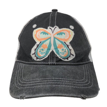 Joy In The Stitches Butterfly Strapback Trucker Hat Gray One Size Mesh Back