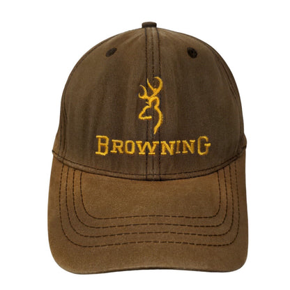 Browning Strapback Hat Brown OSFA Adjustable Embroidered Vented Holes Cotton
