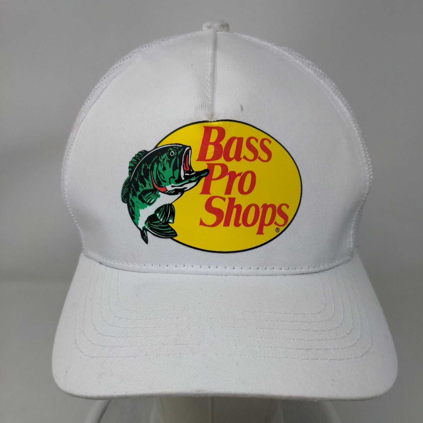 Bass Pro Shops Snapback Trucker Hat White OSFM Mesh Back Gone Fishing