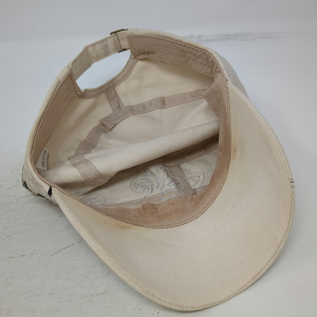 Beige Army Cap One Size Beaded Cross Floral Silver Embroidery Studs Cadet Hat