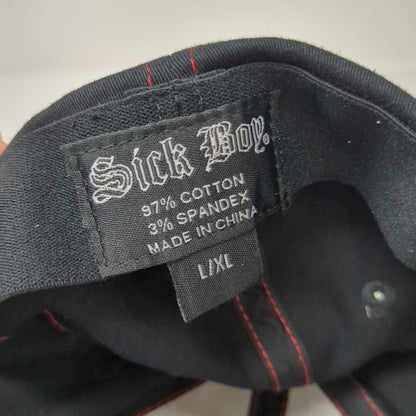 Sick Boy Baseball Cap Black Red XL Fitted Hat Contrast Stitching Gothic Logo