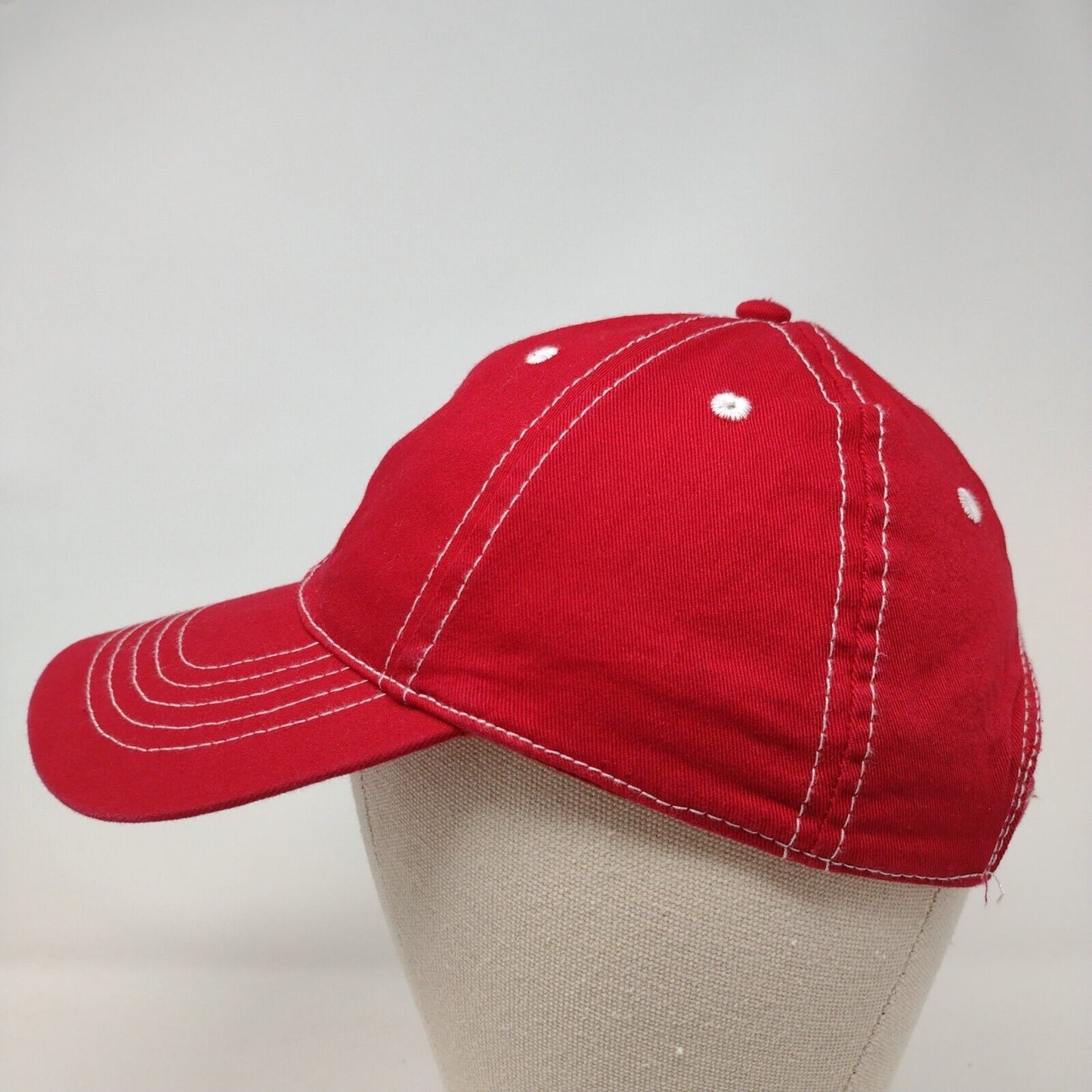 Unbranded Strapback Hat Red OSFM Adjustable Vented Holes 6 Panel Blank