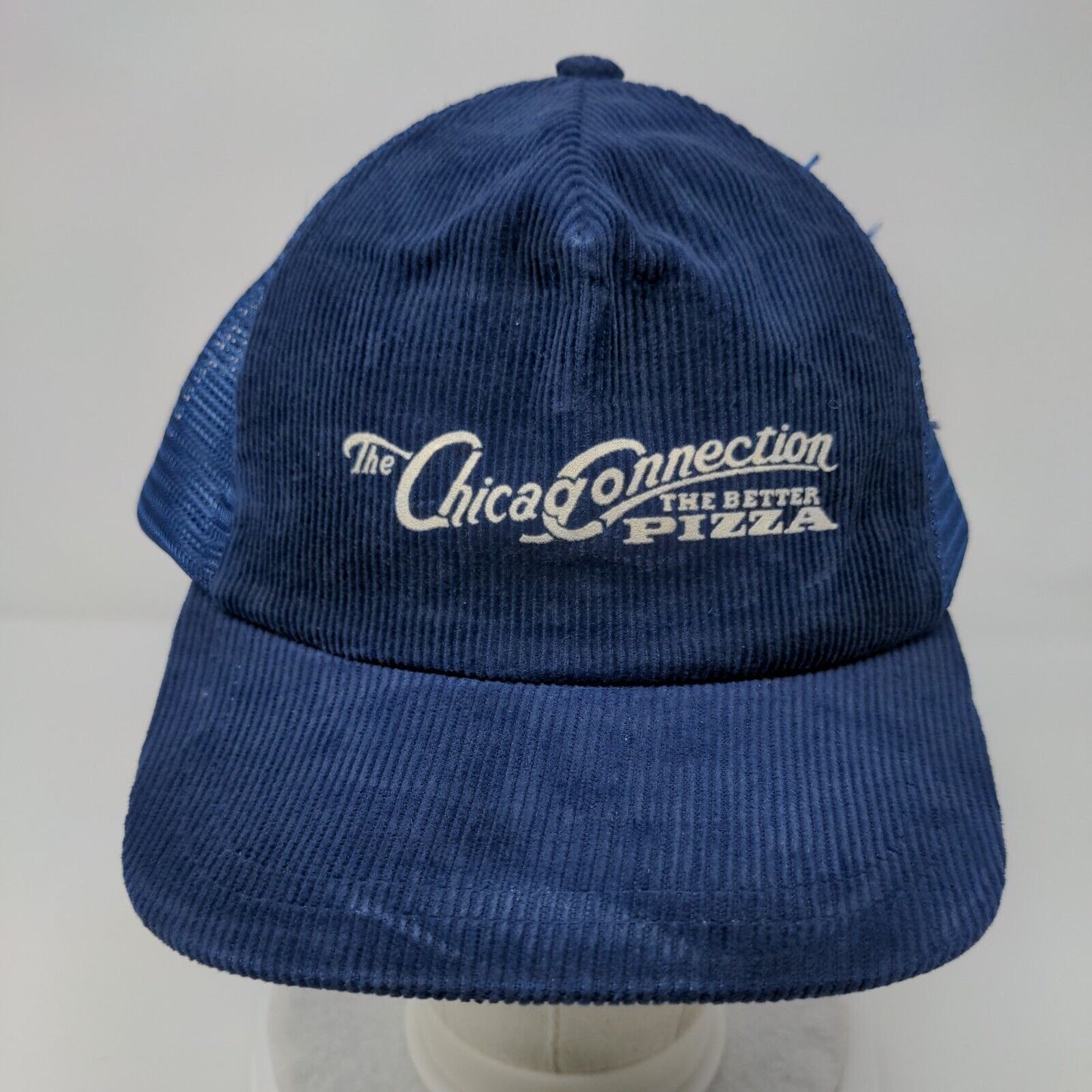 The Chicago Connection The Better Pizza Trucker Hat Blue OSFA Corduroy Mesh Back