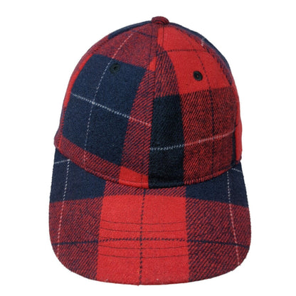 Unbranded Slideback Hat Red Navy Multi OSFM Adjustable Plaid 6 Panel