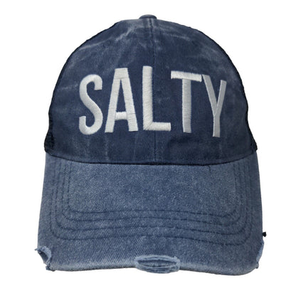 SALTY Snapback Trucker Hat Blue One Size Embroidered Mesh Back Distressed