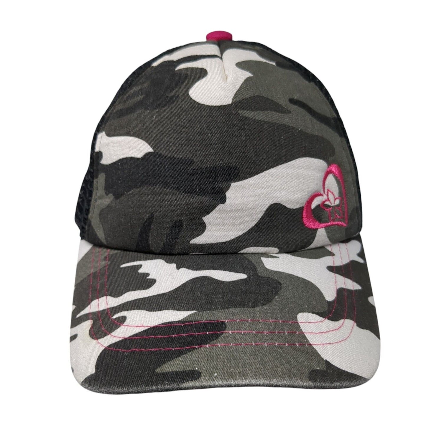 Beth Marie Snapback Trucker Hat Camo One Size Mesh Back Embroidered