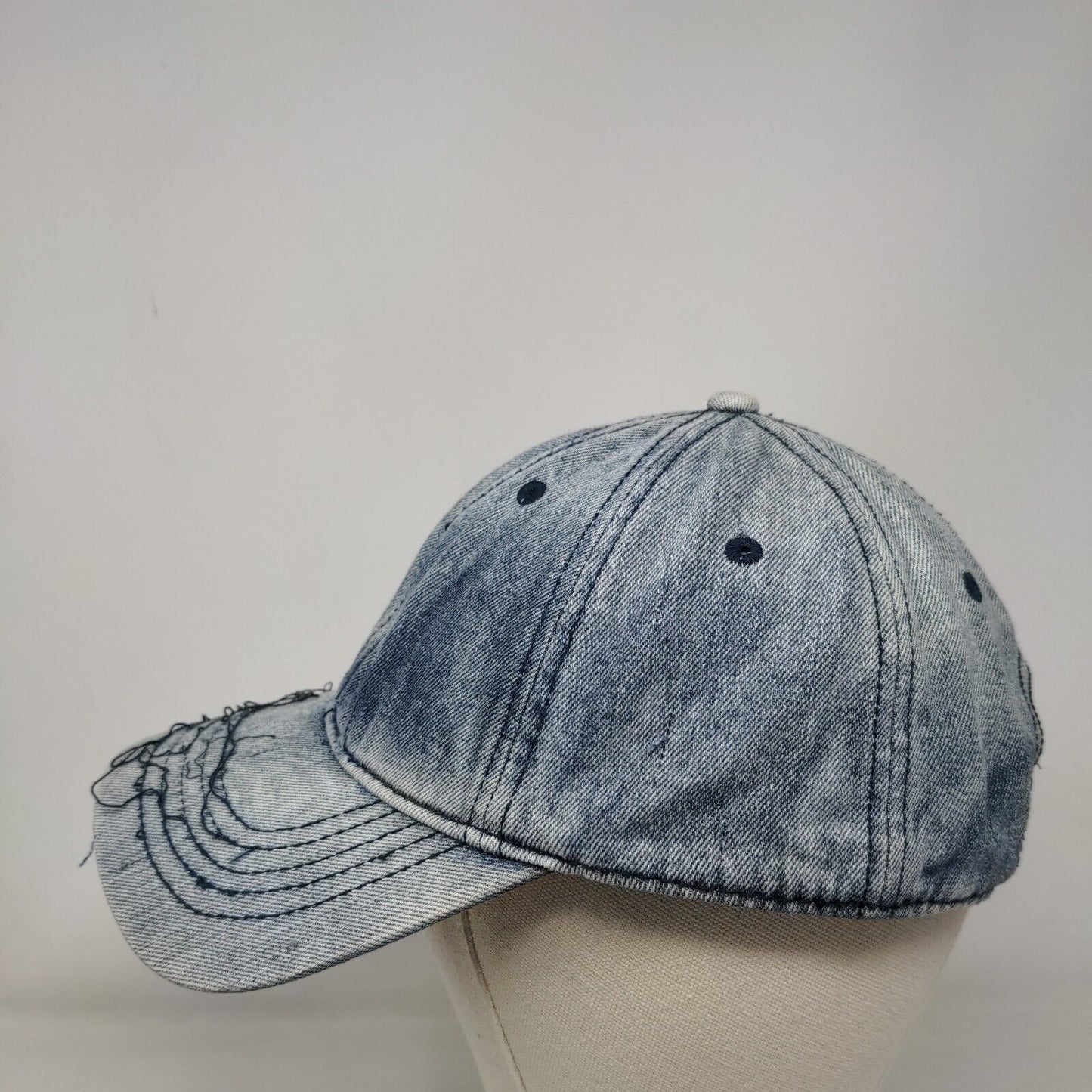 Unbranded Slideback Hat Blue Denim OSFM Adjustable Leather Strap Blank