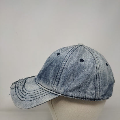 Unbranded Slideback Hat Blue Denim OSFM Adjustable Leather Strap Blank