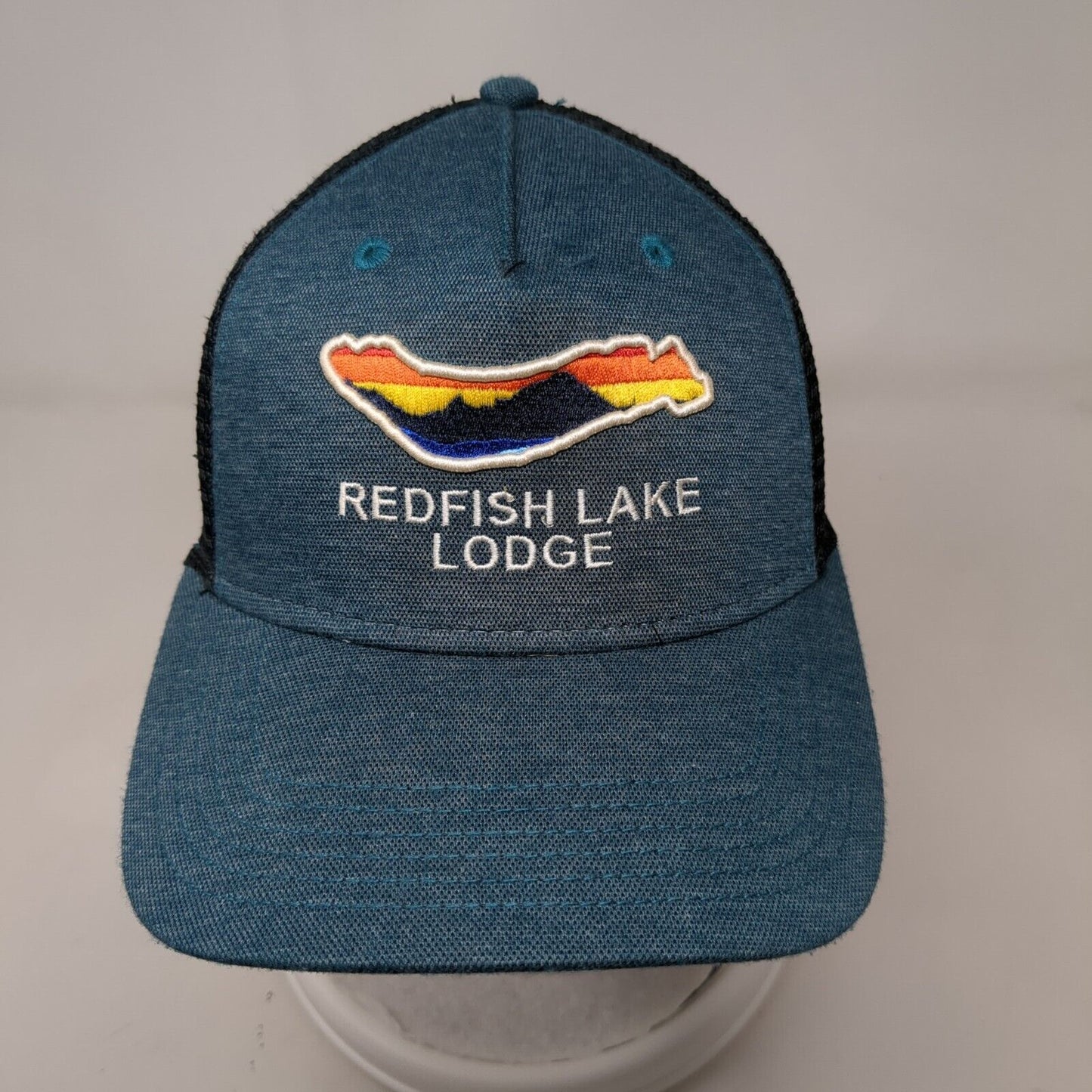 Redfish Lake Lodge Snapback Trucker Hat Green One Size Mesh Back Legacy
