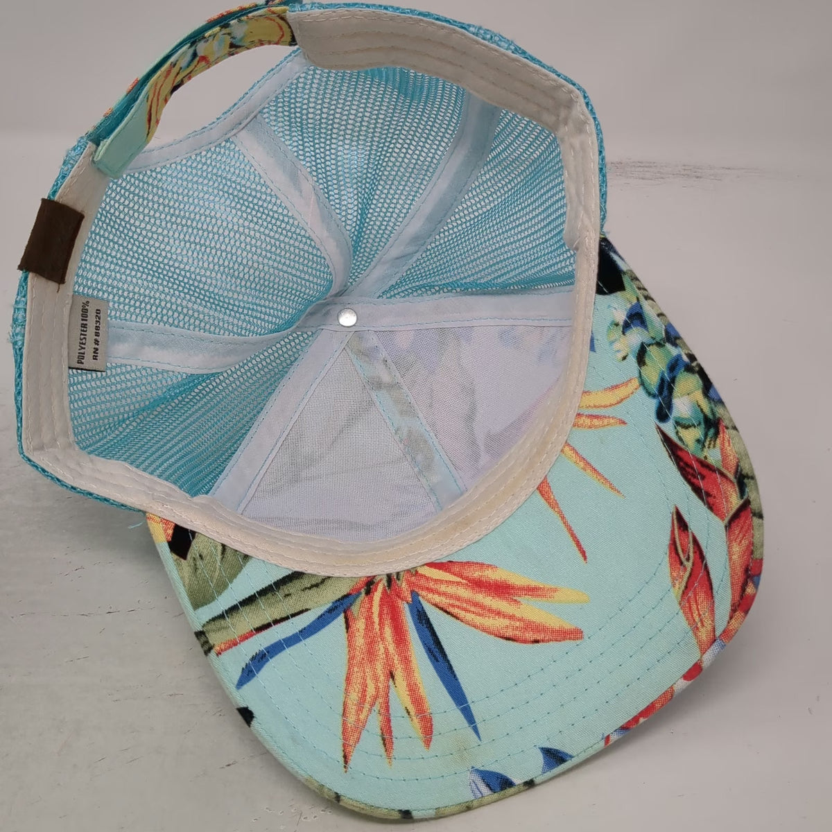 C.C Baseball Cap Blue One Size Mesh Back Strapback Floral Flower Print Hat