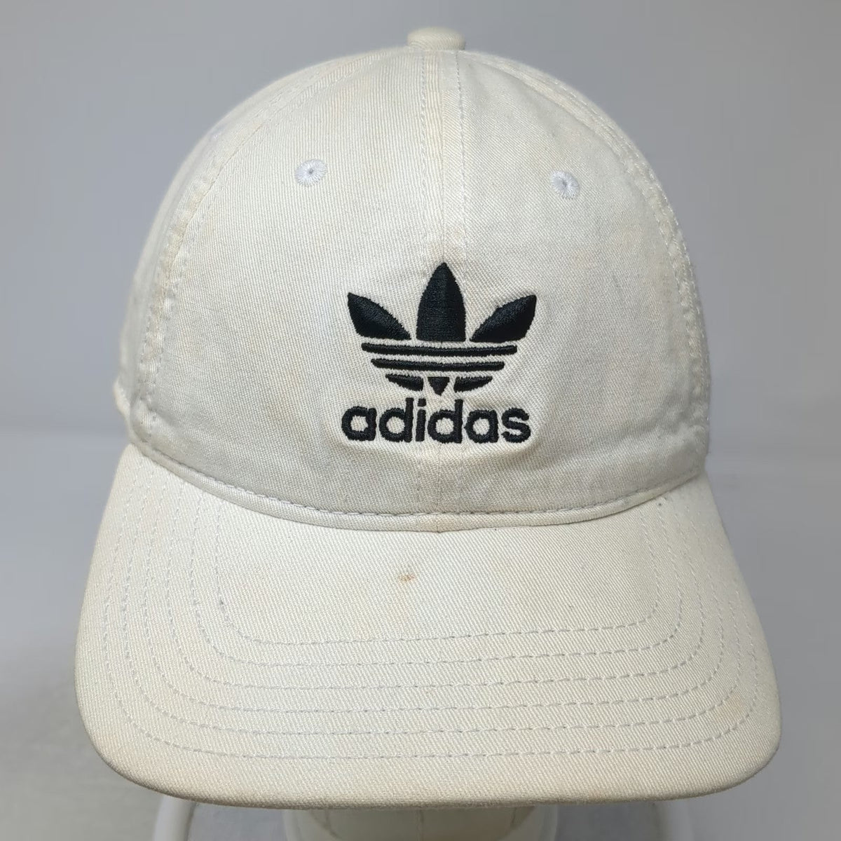 Adidas Baseball Cap Beige Black OSFM Trefoil Logo Strapback Gray Underbrim Hat