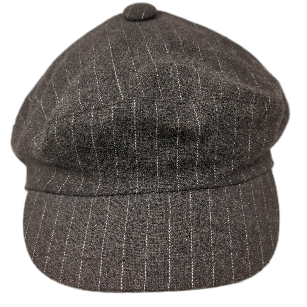 Army Cap Brown One Size Pinstripe Wool Blend Lined Elastic Back Cadet Style Hat