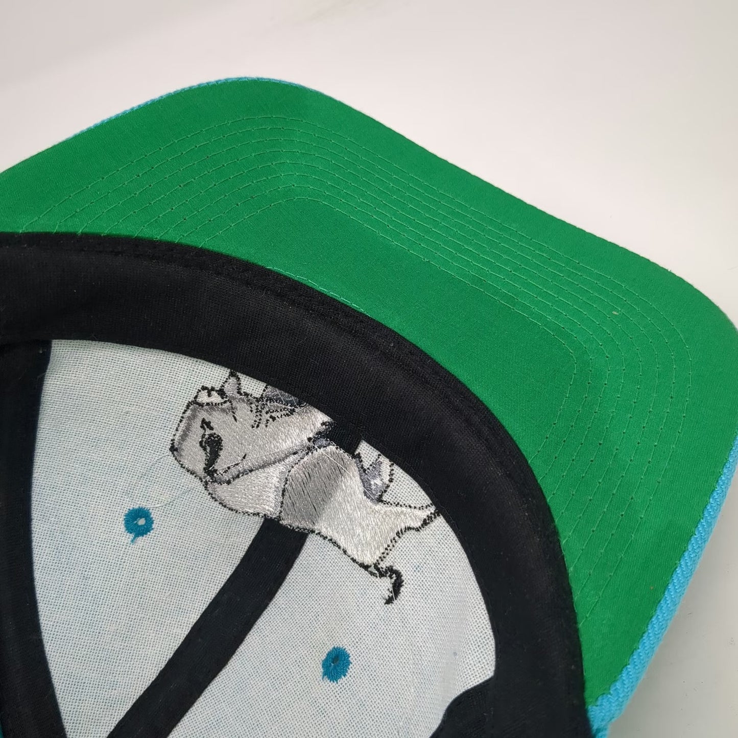 H. Yan Snapback Hat Blue One Size Embroidered Bison Buffalo Green Under Brim