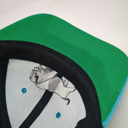 H. Yan Snapback Hat Blue One Size Embroidered Bison Buffalo Green Under Brim