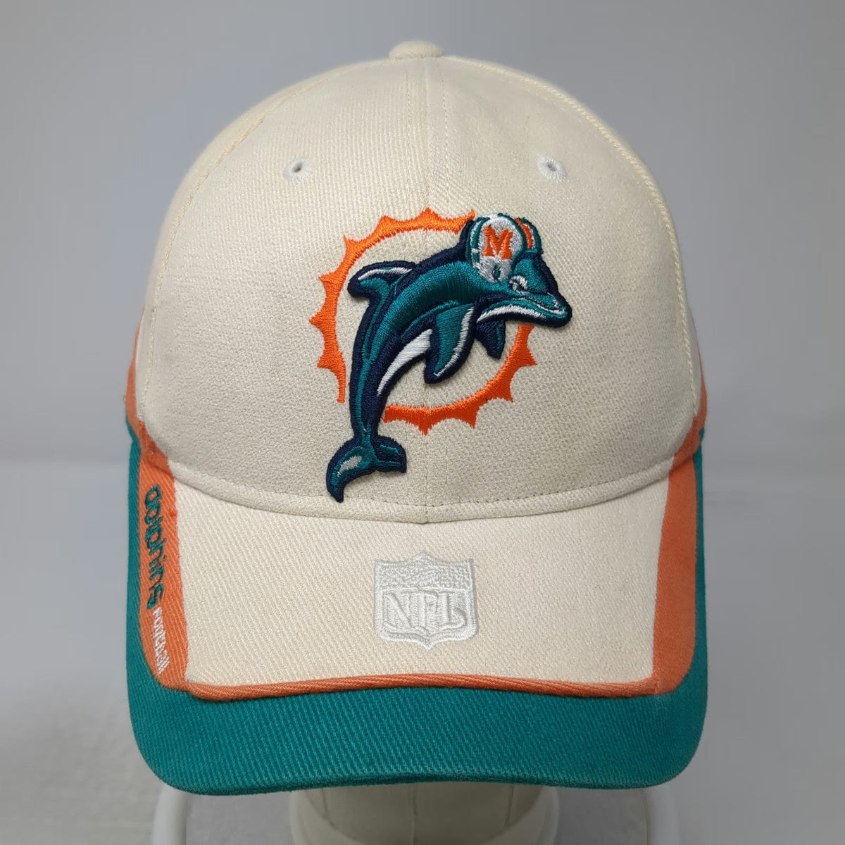 Miami Dolphins NFL Reebok Cap Hat Beige Blue Orange One Size Strapback Shield