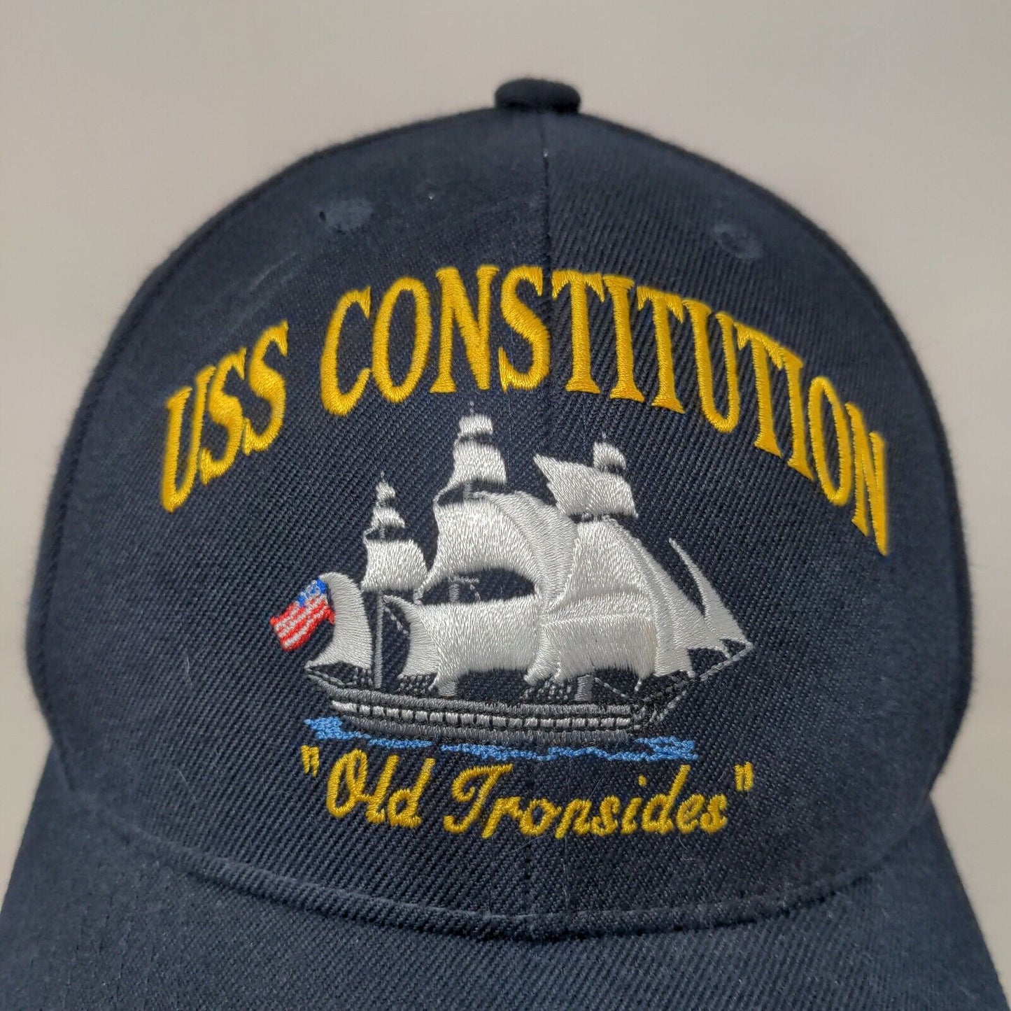 The Corps Men's Strapback Hat Blue Adjustable Embroidered USS Constitution Logo