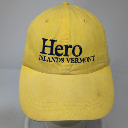 Adams Baseball Cap Yellow One Size Leather Strap Hero Islands Vermont Cotton Hat