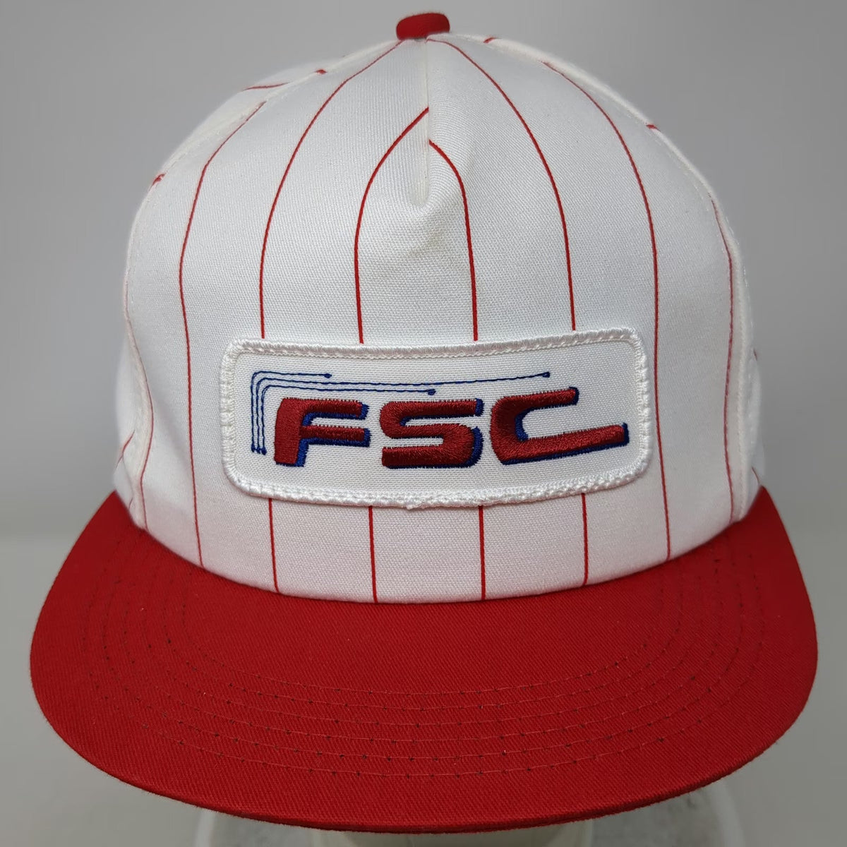 K-Products 5 Panel White Red Blue OS Pinstripe FSC Patch Snapback Flat Brim Hat