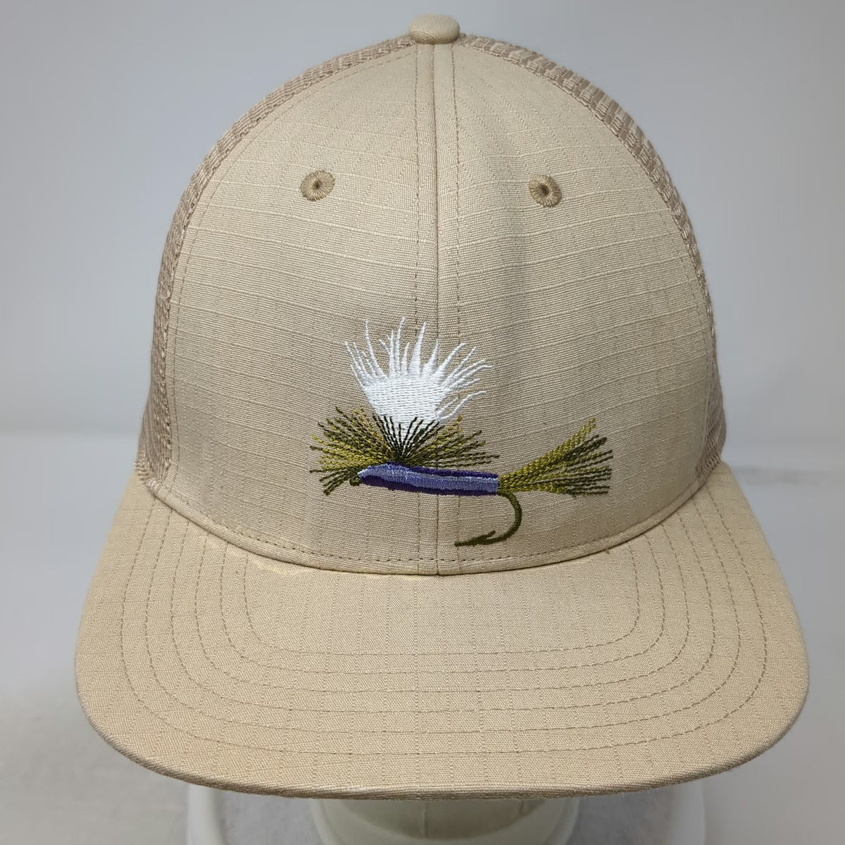 Simms Trucker Hat Beige One Size Fishing Fly Mesh Snapback Curved Brim Outdoor