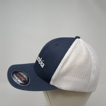 Columbia Unisex Fitted Trucker Hat Blue Size L/XL Lightweight Mesh Back 6 Panel