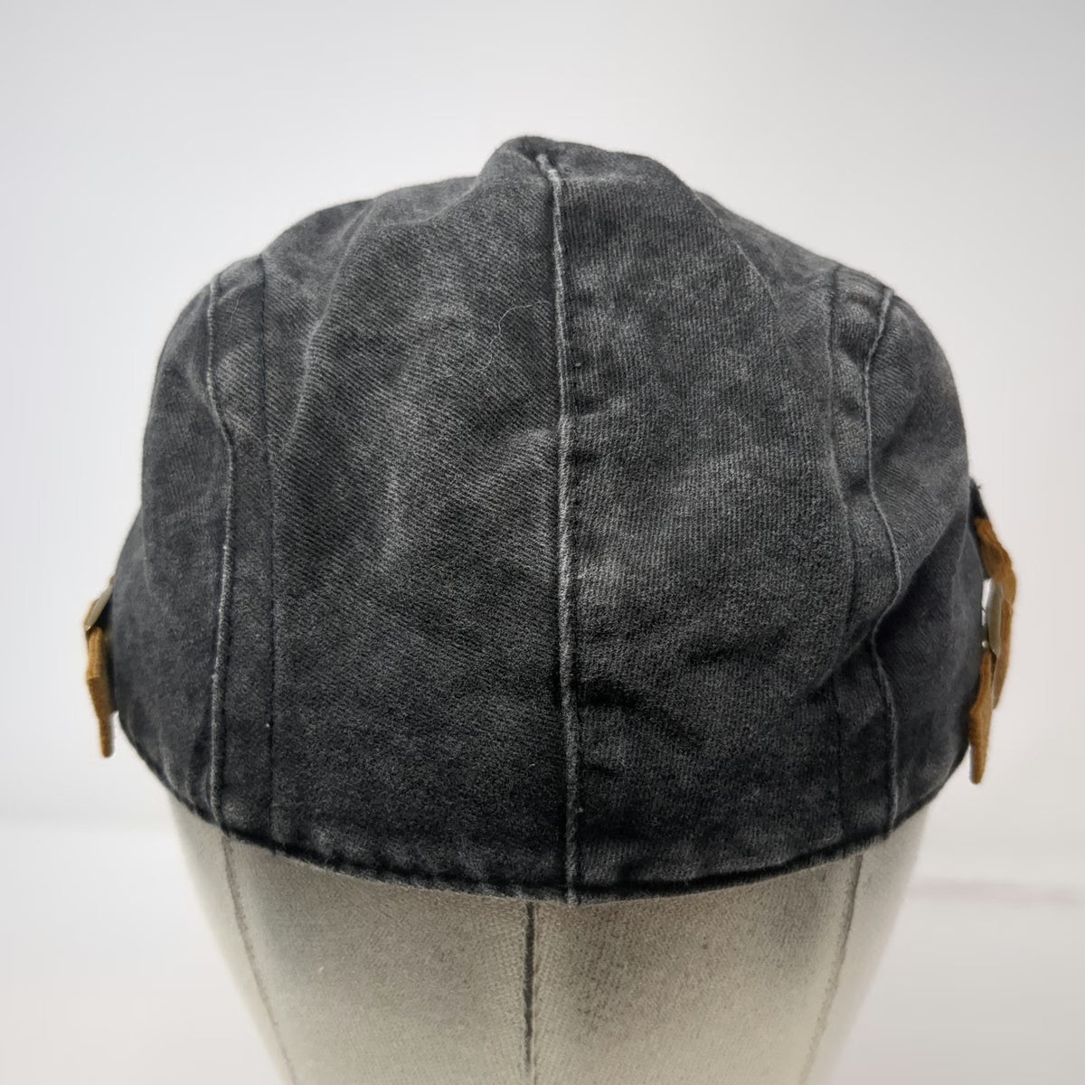 KB Ethos Newsboy Cap Gray One Size Acid Wash Cotton Brown Faux Suede Bill Hat