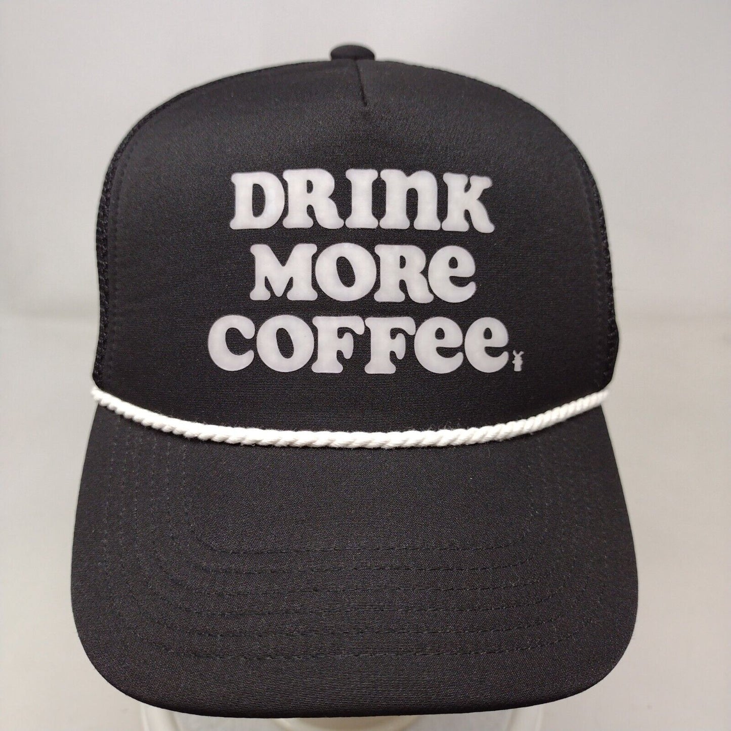 Drink More Coffee Snapback Rope Trucker Hat Black OSFA Mesh Back