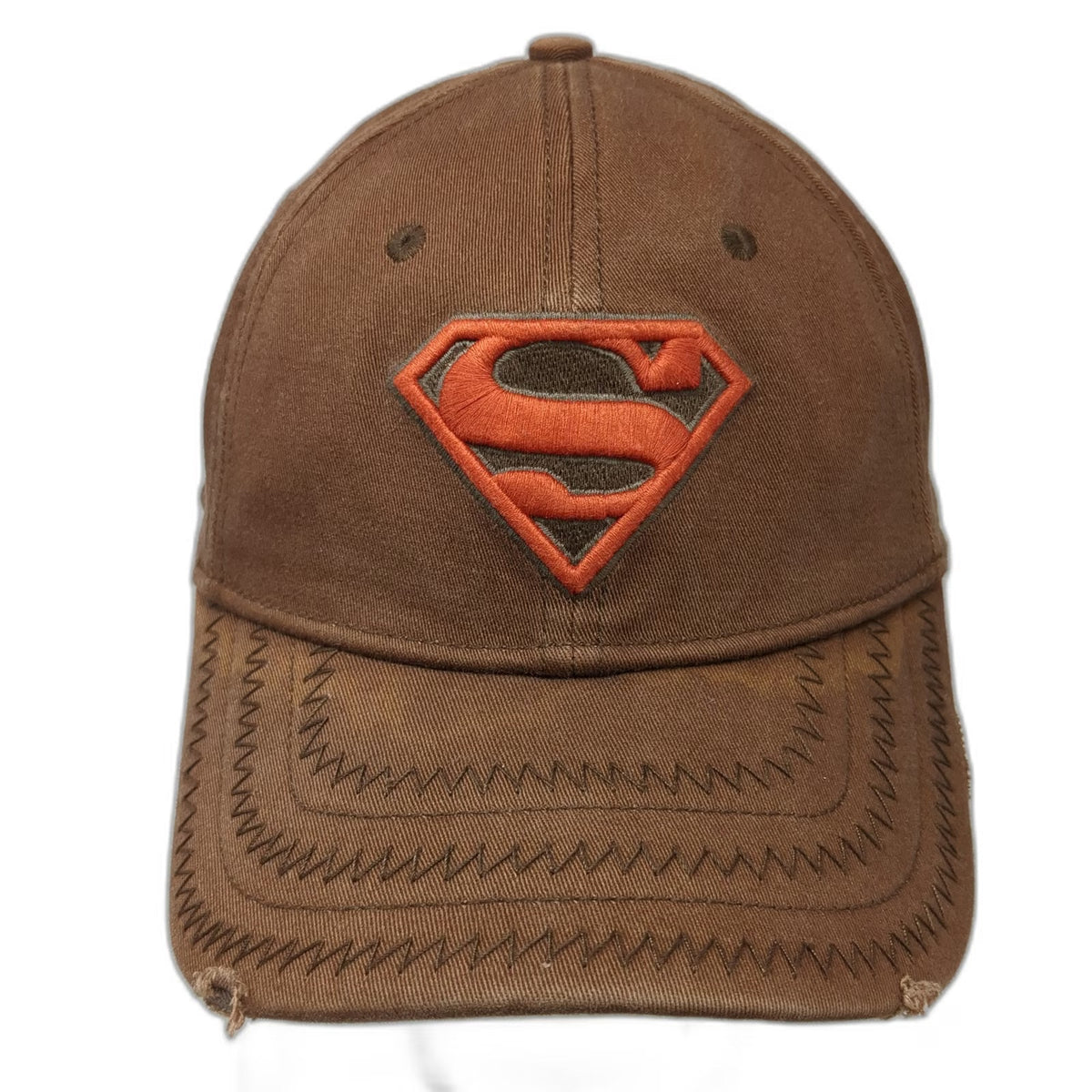 DC Comics Superman Baseball Cap Brown OSFM Orange Logo A-Flex Stretch Fitted Hat