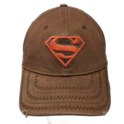DC Comics Superman Baseball Cap Brown OSFM Orange Logo A-Flex Stretch Fitted Hat