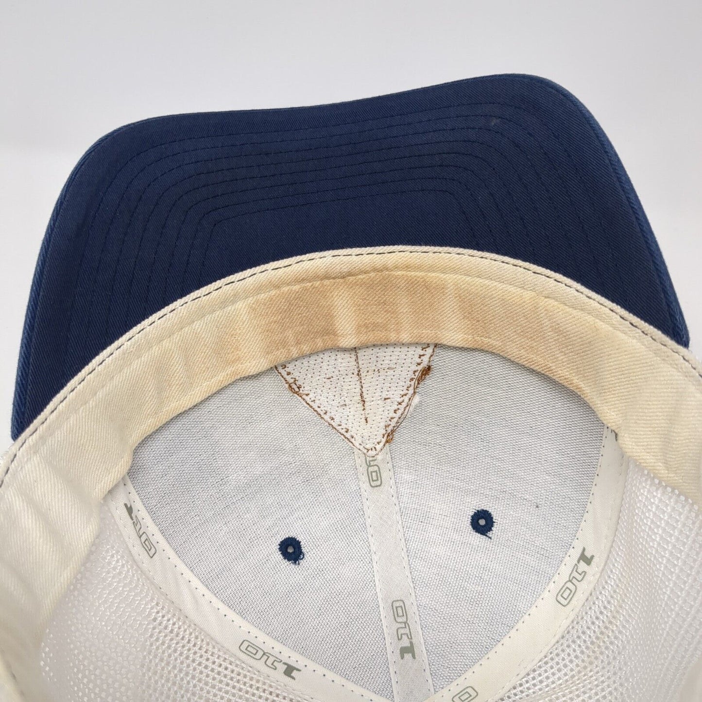 Browning Snapback Trucker Hat Blue One Size Adjustable Leather Patch Mesh Back