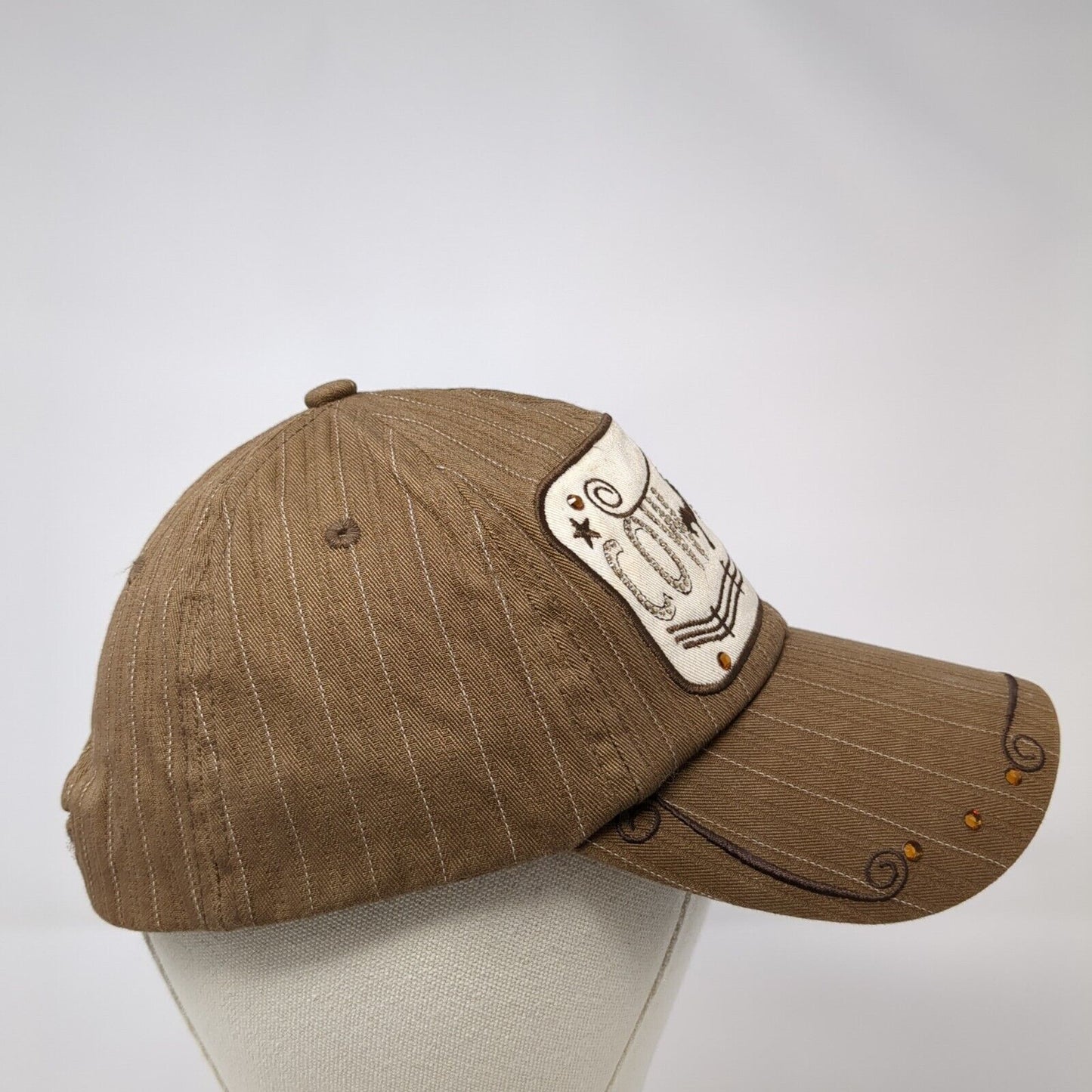 Cow Girl Strapback Hat Brown One Size Adjustable Embroidered Bling W&F Cotton