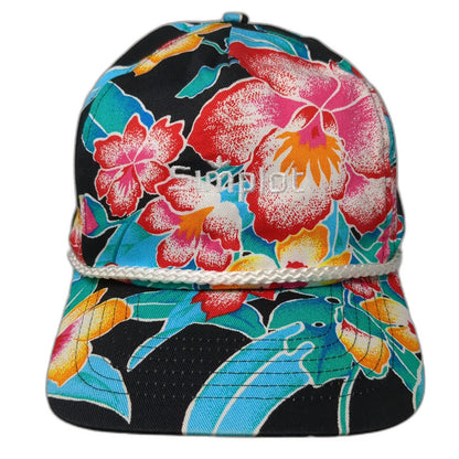 San Sun Simplot Hat 5 Panel Black Red Blue Yellow Floral Rope One Size Snapback